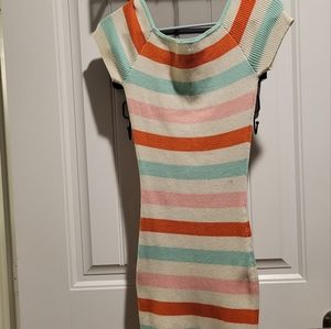 Stretchy stripped off the shoulder sweater dress
